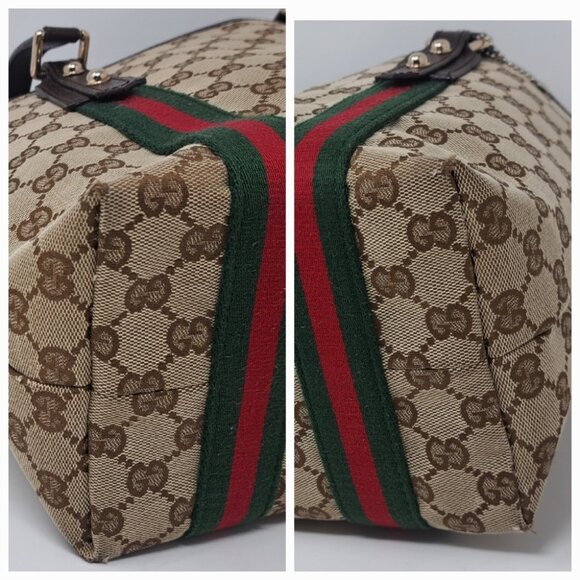 Gucci Women's GG Canvas Shelly Tote Bag Hand Bag Web Stripe Leather 137396 - Picture 16 of 16